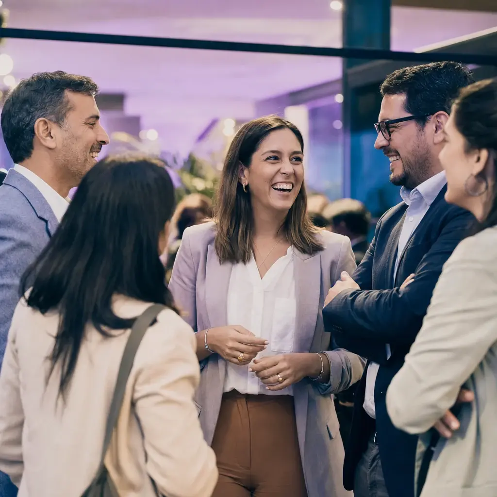 Grupo de profesionales conversando en networking de Capital Academy